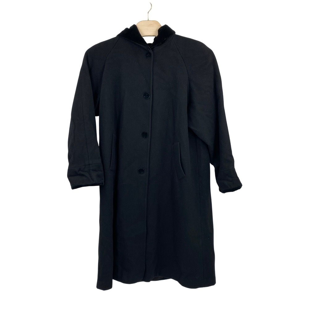 Halston Womens Size Plus 22W Wool Hooded Coat Black Velvet Collar Button